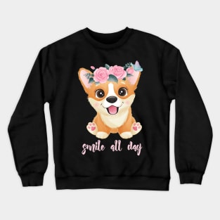 cute little corgi with flowers tshirt Crewneck Sweatshirt